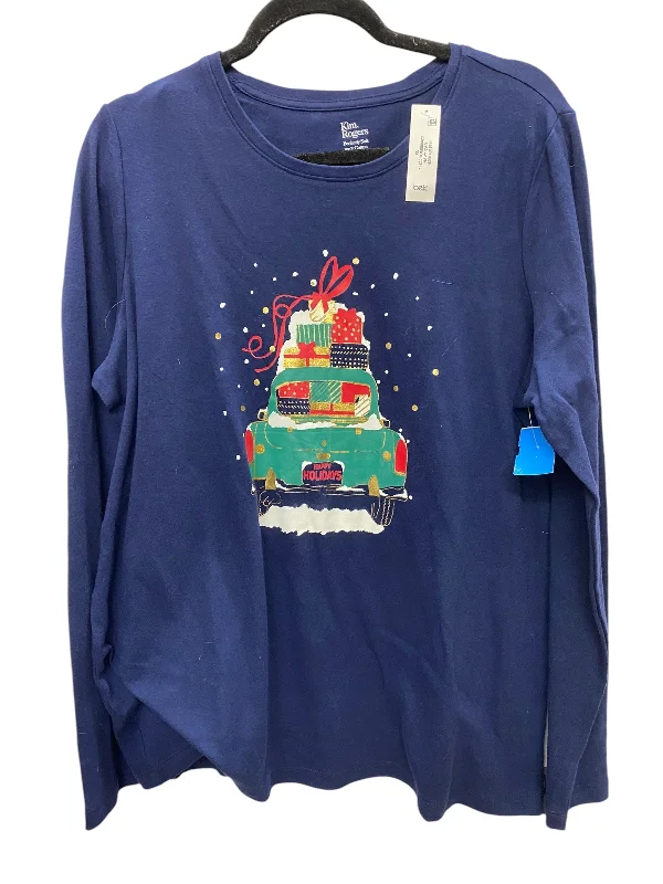 Modern Hoodies Top Long Sleeve By Kim Rogers In Navy, Size: Xl