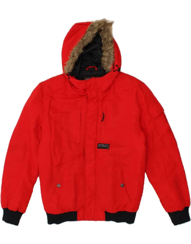 Modern Hoodies JACK & JONES Mens Hooded Bomber Padded Jacket UK 40 Large Red Polyester