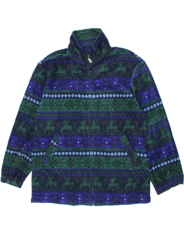 Trendy Suits VINTAGE Mens Fleece Jacket UK 40 Large Blue Fair Isle Polyester