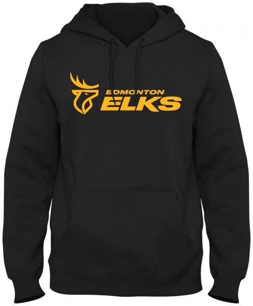 Simple Shirts Edmonton Elks- Bulletin Mens Black Wordmark Primary Hood