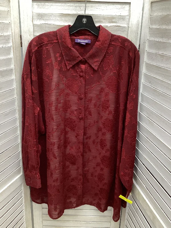 Casual Hoodies Top Long Sleeve By Romans In Red, Size: 18