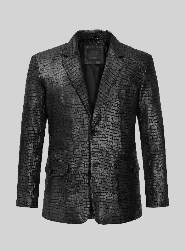 Practical Jackets Croc Black Western Leather Blazer