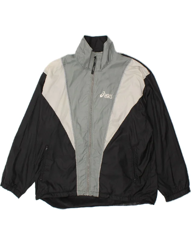Fashion T-shirts ASICS Mens Rain Jacket UK 42 XL Black Colourblock Polyamide