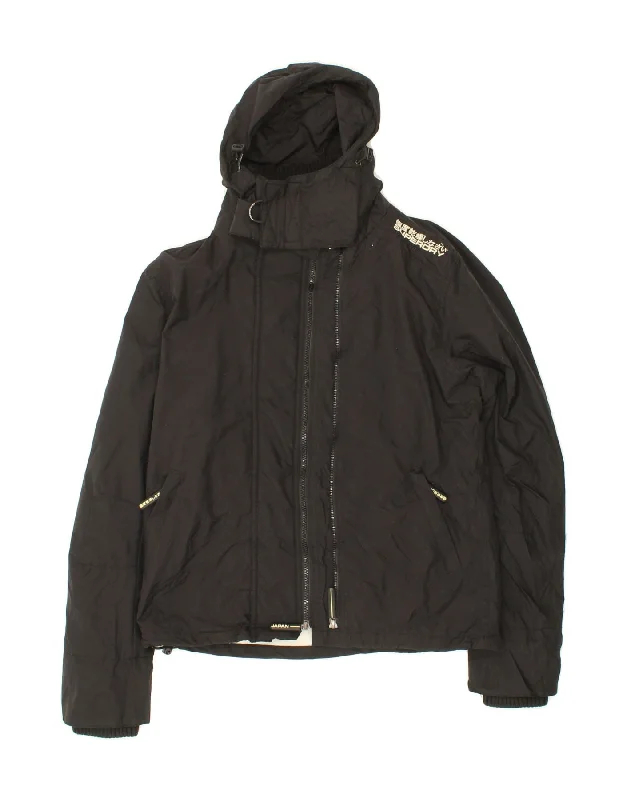 Casual Outerwear SUPERDRY Mens Hooded Windbreaker Jacket UK 40 Large Black Nylon