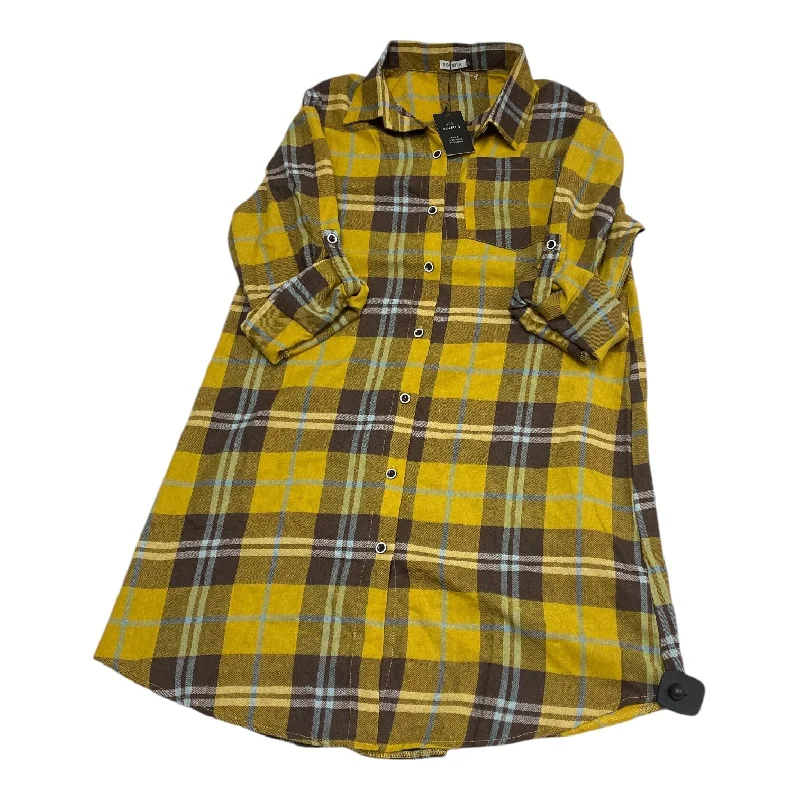 Stylish Jackets Top Long Sleeve By SOLEILASHOP In Brown & Yellow, Size: M