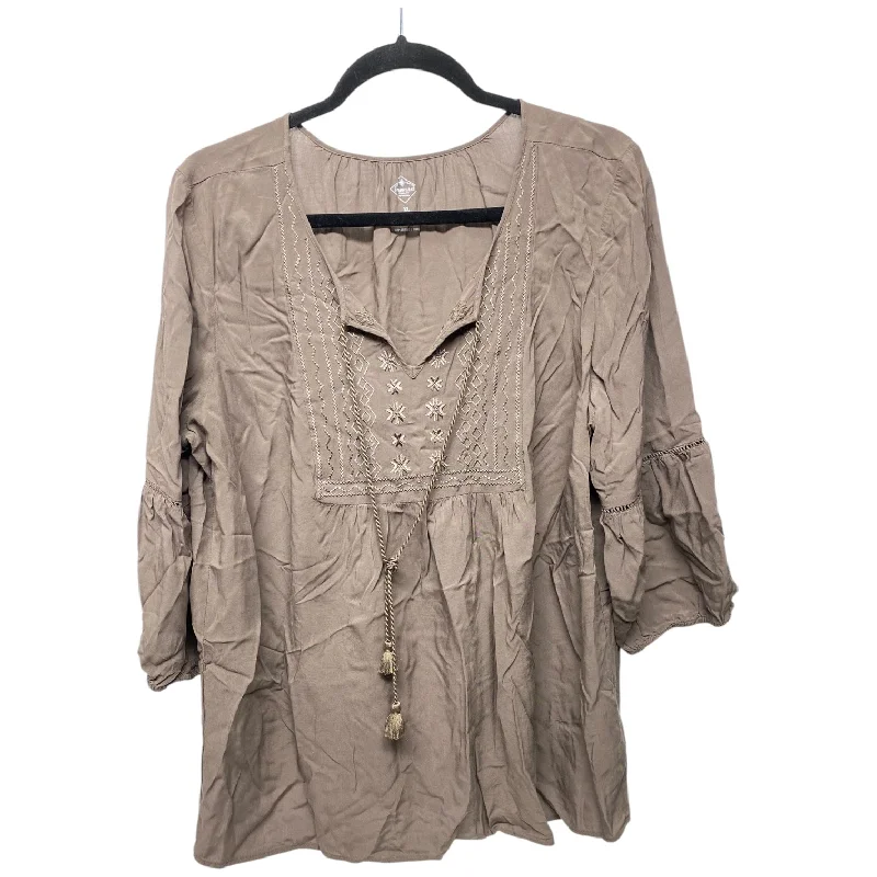 Simple Shirts Top 3/4 Sleeve By St Johns Bay In Taupe, Size: Xl