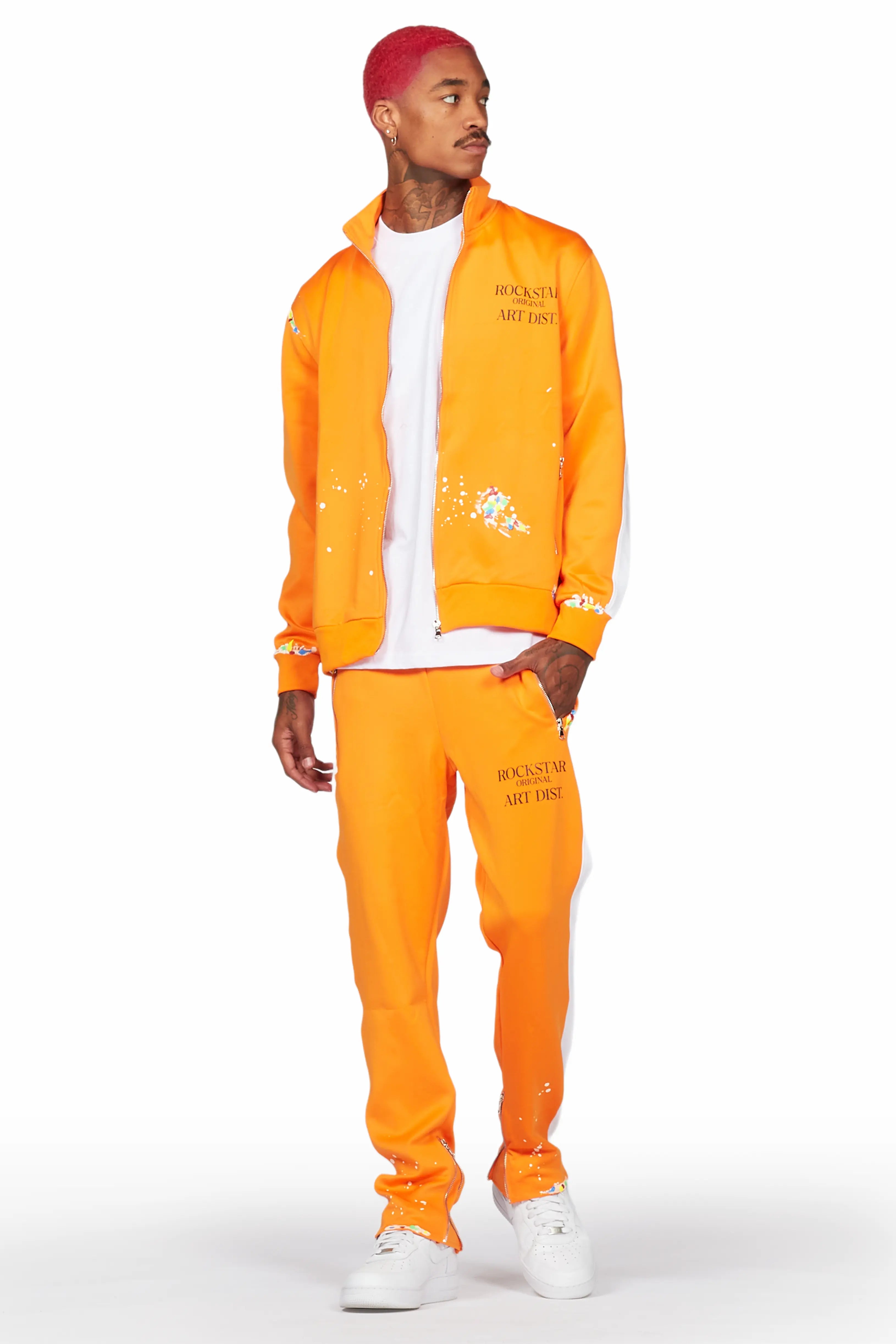 Fashion T-shirts Rockstar Art Dist. Orange Tricot Slim Fit Track Set