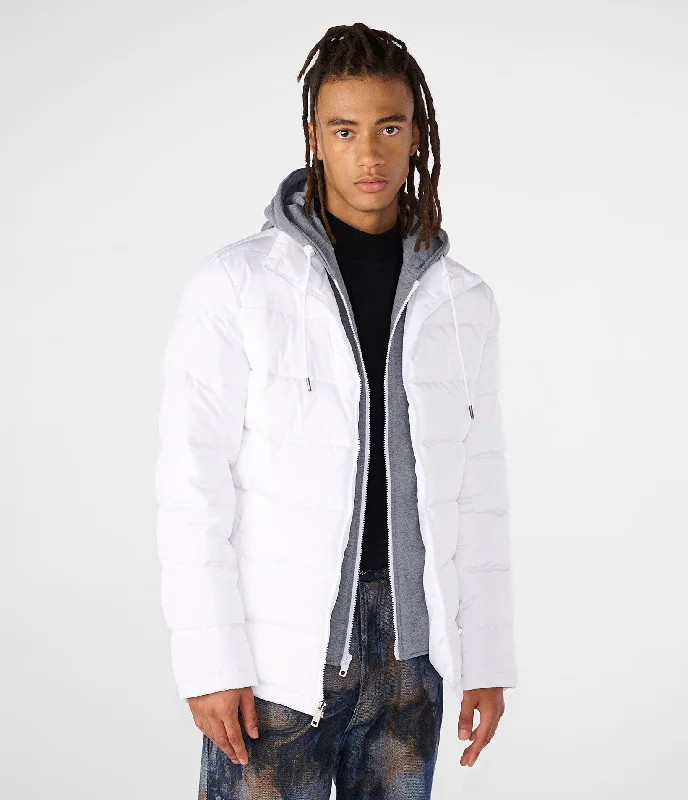 Stylish Suits Hooded Puffer Jacket With Bib