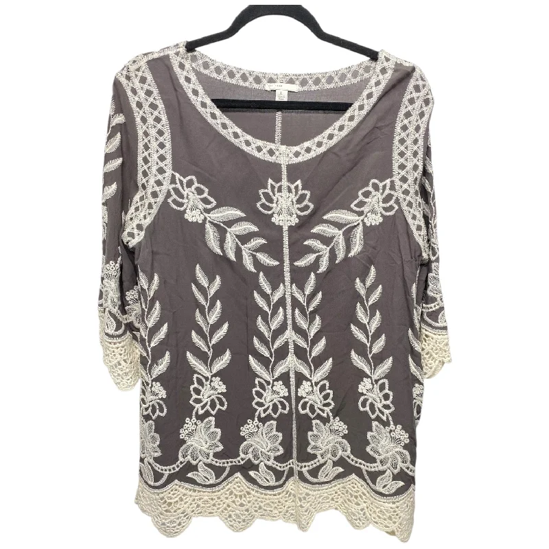 Smart Hoodies Top 3/4 Sleeve By Cato In Grey & White, Size: L