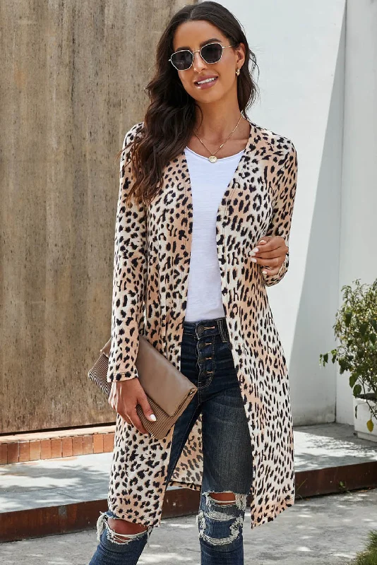 Relaxed Pants Printed Open Front Longline Cardigan