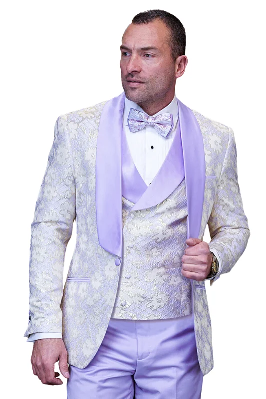 Trendy Outerwear Bronte Bliss Collection: 3PC Modern Fit Tuxedo With Satin Pants And Side Seam In Purple Trendy Outerwear Bronte Bliss Collection: 3PC Modern Fit Tuxedo With Satin Pants And Side Seam In Purple