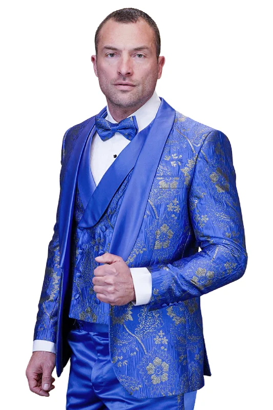 Fashion Sweaters Eclipse Elegance Collection: 3PC Modern Fit Shawl Lapel Tuxedo With Woven Fabric In Royal Fashion Sweaters Eclipse Elegance Collection: 3PC Modern Fit Shawl Lapel Tuxedo With Woven Fabric In Royal