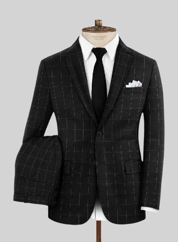 Sleek Footwear Italian Zergi Black Windowpane Flannel Suit