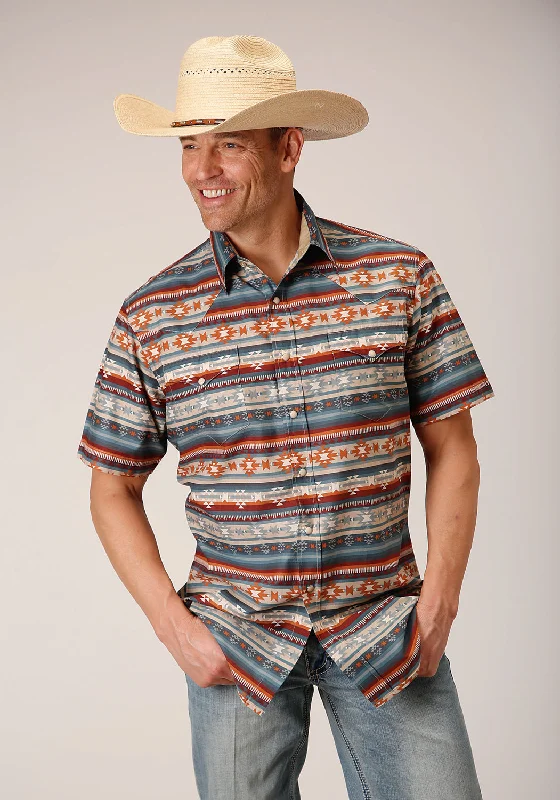 Stylish Suits Roper Mens Sandstone Aztec Grey 100% Cotton S/S Shirt
