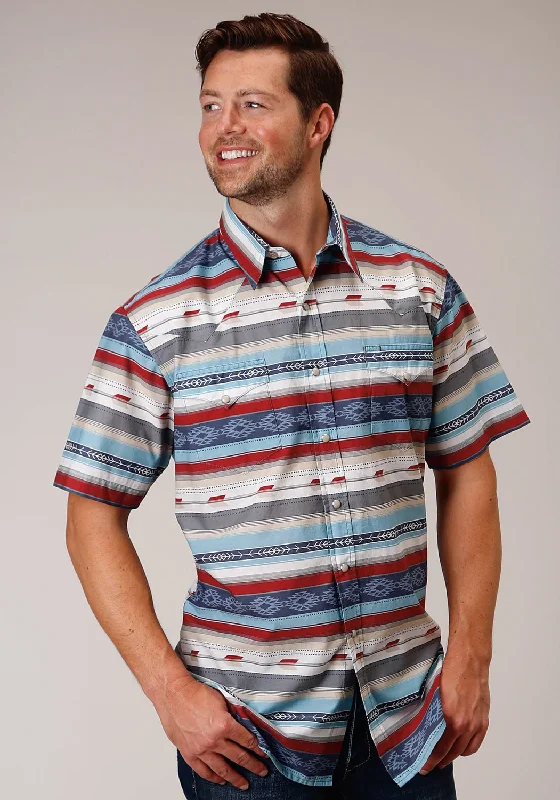 Cozy Shirts Roper Mens Multi-Color 100% Cotton Arrow Aztec S/S Shirt