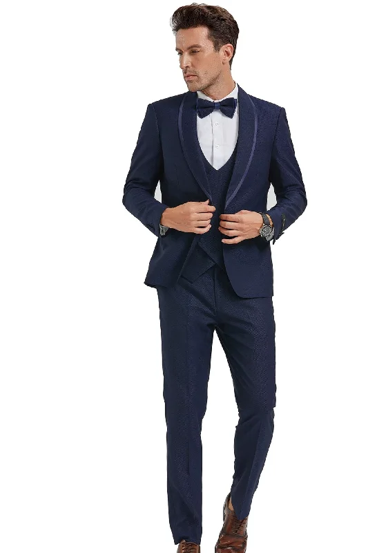 Street Pants Tranquility Collection: Men's Birdseye 3-Piece Suit In Blue - Slim Fit Street Pants Tranquility Collection: Men's Birdseye 3-Piece Suit In Blue - Slim Fit
