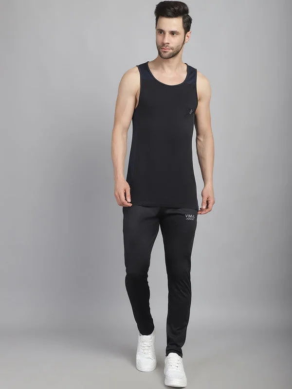 Cool Tops Vimal Jonney Solid Black Polyester Lycra Half sleeves Co-ord Set Tracksuit For Men Cool Tops Vimal Jonney Solid Black Polyester Lycra Half sleeves Co-ord Set Tracksuit For Men