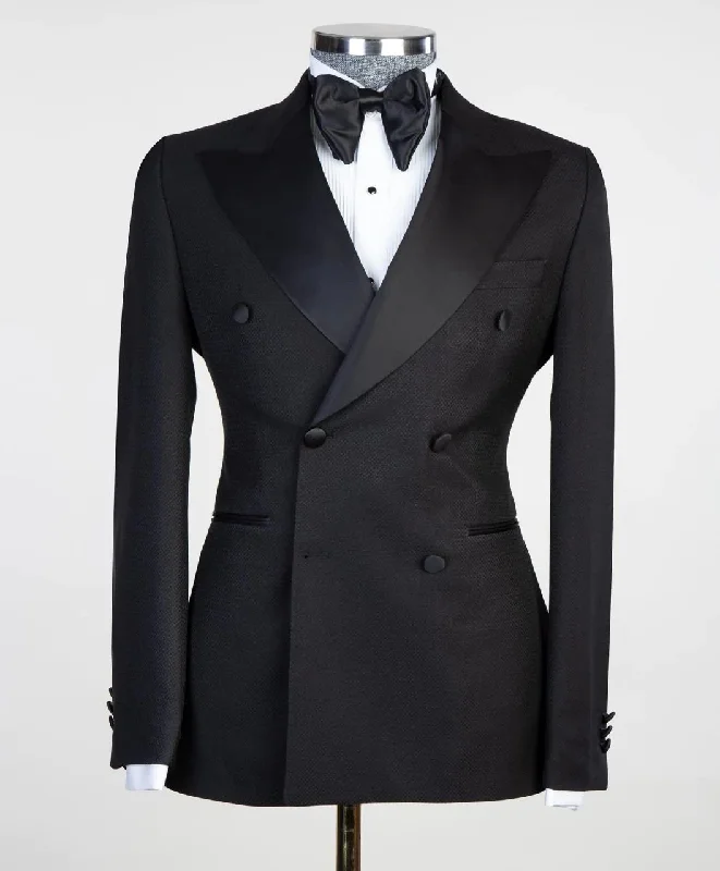 Warm Outerwear Mens Black Tuxedo double breasted