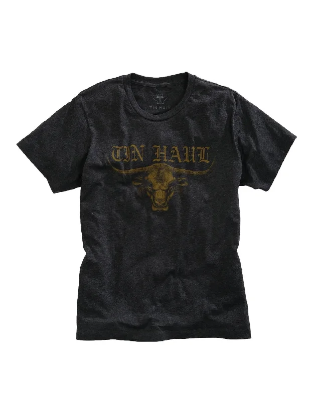 Casual Footwear Tin Haul Mens Dark Grey Cotton Blend Longhorn S/S T-Shirt