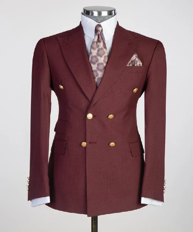 Relaxed Hoodies Men’s Red wine Double Breasted Suit