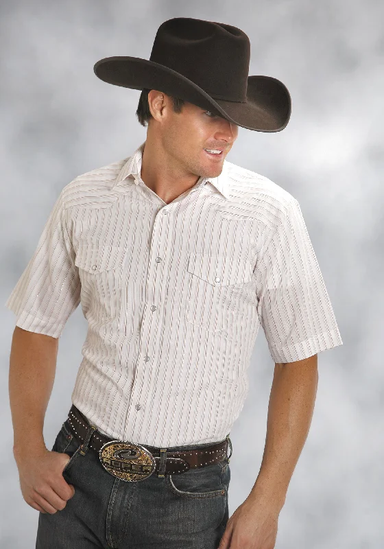 Urban Jeans Roper Classics Mens White Cotton Blend Tone on Tone Patterns S/S Shirt