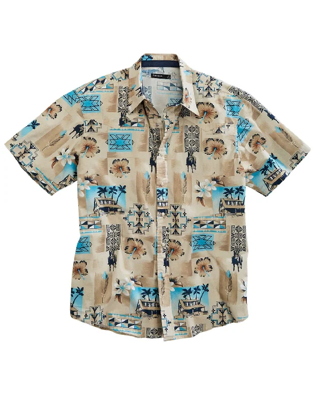 Cozy Sweaters Tin Haul Mens 1953 Tiki Blue 100% Cotton S/S Shirt