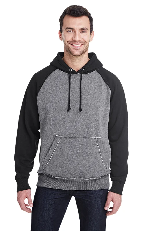 Practical Shirts J America Mens Vintage Heather Hooded Sweatshirt Hoodie w/ Pouch Pocket - Smoke Grey/Black Practical Shirts J America Mens Vintage Heather Hooded Sweatshirt Hoodie w/ Pouch Pocket - Smoke Grey/Black