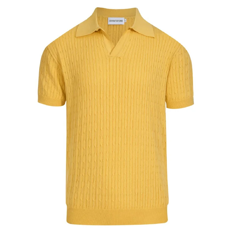 Trendy Layers Men's Yellow Polo Knit Short Sleeve Top