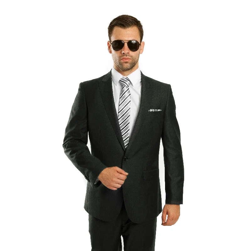Casual Layers Men's Suit 2 Pieces Slim Fit Peak Lapel Pic Stitch One Button Suit