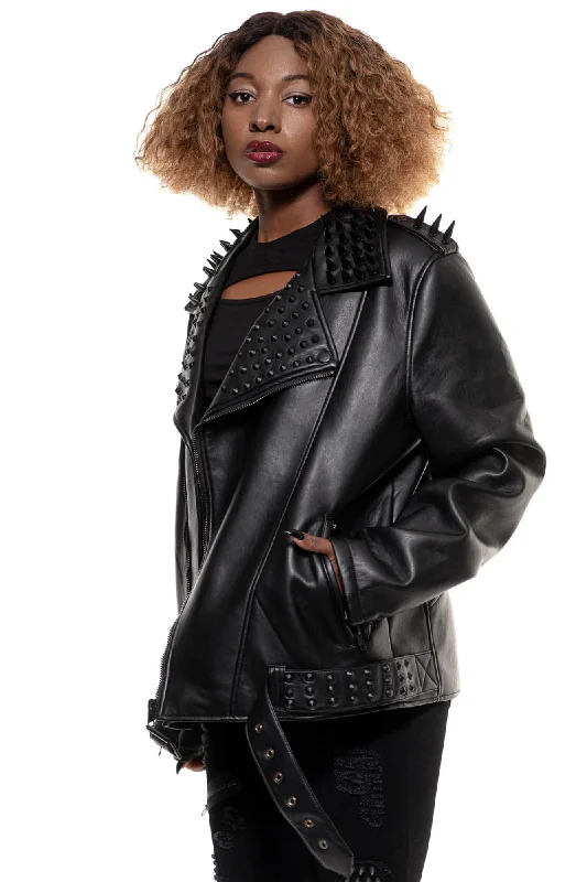 Fashionable Tops Creeping Death Biker Jacket [BLACK STUDS]