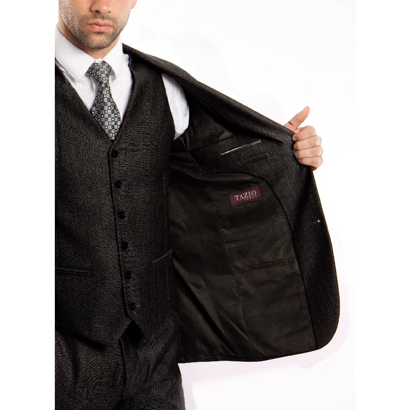 Stylish Suits Quality Suits / Notch Lapel 3 PC Black Texture Classic Fit Suits
