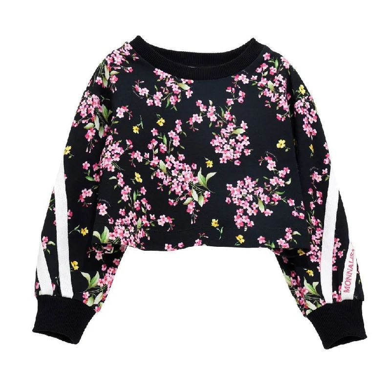 Comfortable Bottoms Black Floral Print Sweatshirt