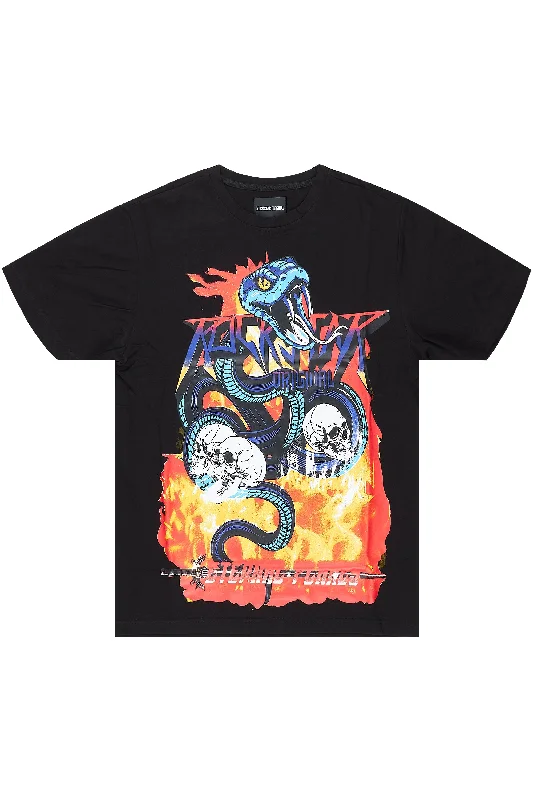 Cozy Sweaters Viper Printed T-Shirt- Black